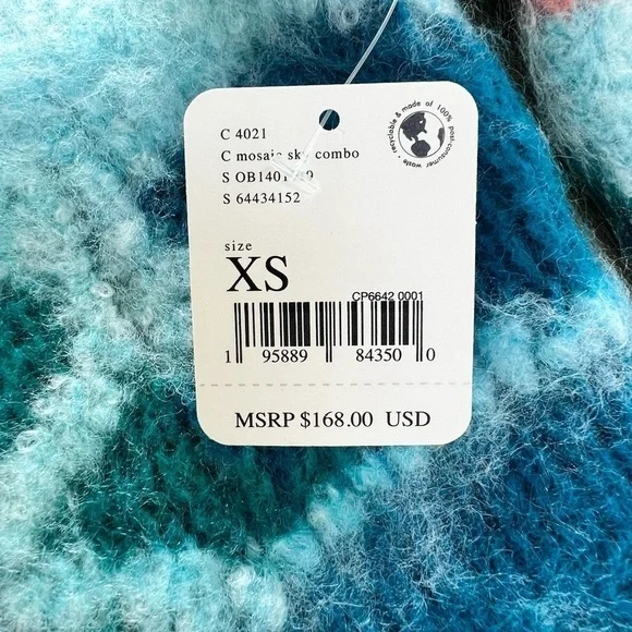 NWT Free People Lily Mixed Print Cropped Sweater, Sky Blue, Size XS - Picture 10 of 11